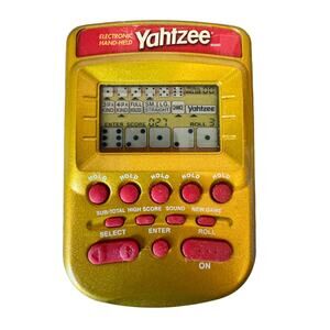 Vintage Yahtzee Electronic Hand-held Game Gold & Red Hasbro 2002